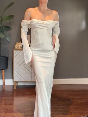 Meshki Ivory Off-Shoulder Long Sleeve Maxi Dress
